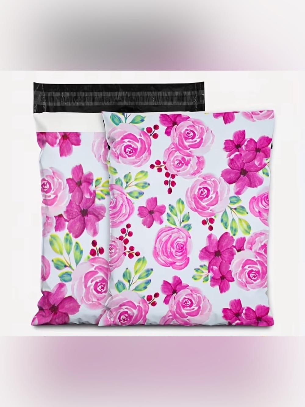 Pink Floral Rose Poly Mailers 10”x13” Set of 15